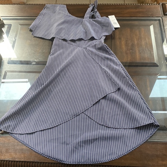 HABITUAL Girl's One-shoulder Striped High-low Dress In Navy - Picture 7 of 13